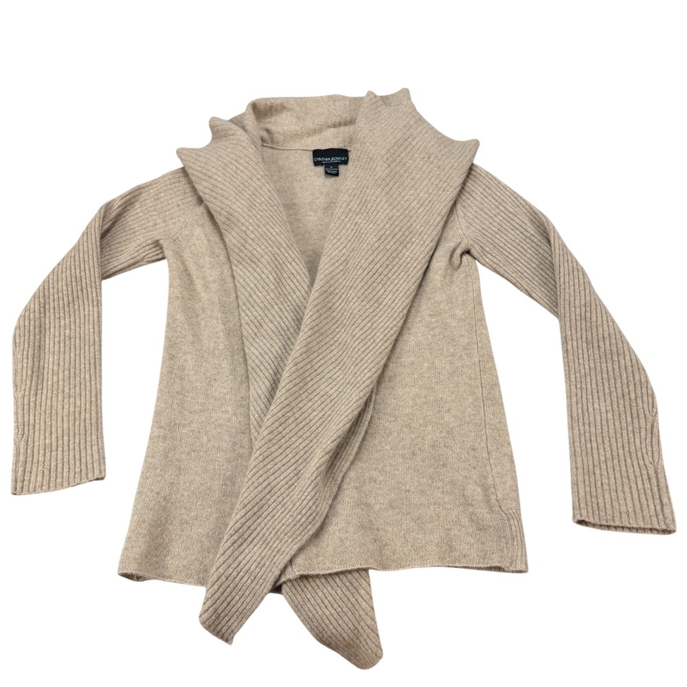 Cynthia Rowley 100% Cashmere Draped Shawl Collar Cardigan Sweater Tan‎ Small